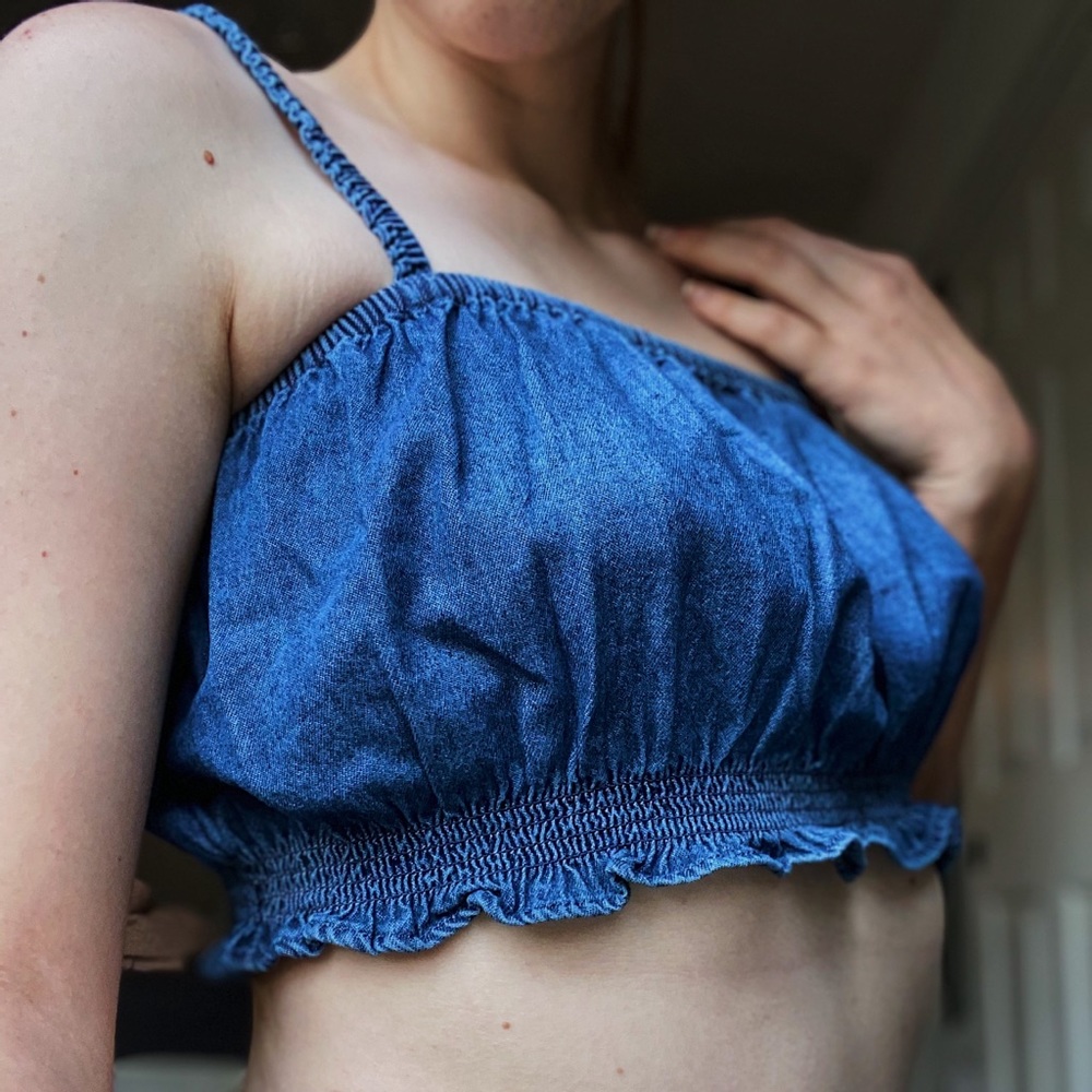 american eagle denim crop top